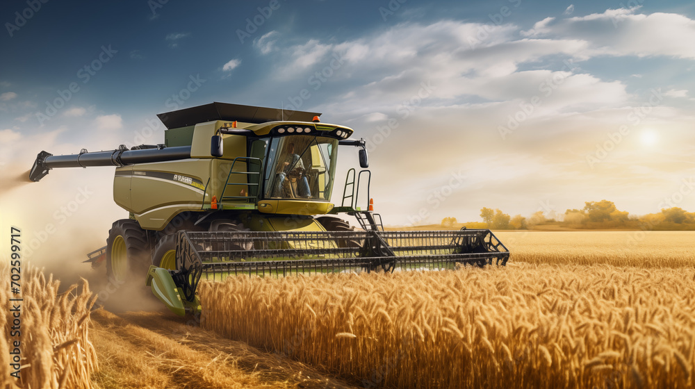 Fototapeta premium Combine harvester working in the wheat field.