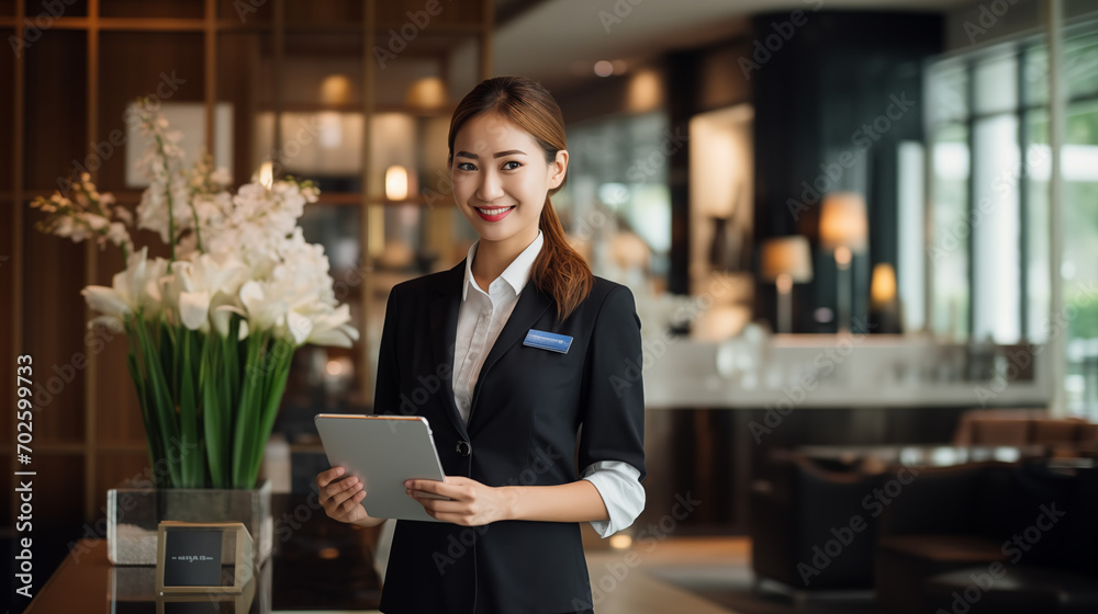 Hospitality guest service agent at a luxury hotel. Hospitality guest service agent at a luxury hotel.