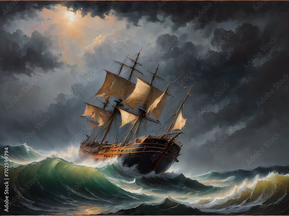 ship in the stormy sea