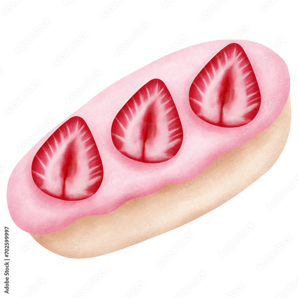 Romantic watercolor strawberry eclair clipart.Whimsical valentine dessert illustration. Romantic watercolor strawberry eclair clipart.Whimsical valentine dessert illustration.