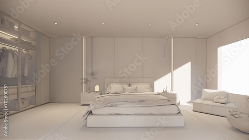 Interior Empty Modern Loft house open space .Living room and pantry kitchen. home office .duplex space interior .3D Rendering .