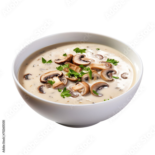 Delicious cream Bowl of mushroom soup isolated on transparent background Remove png, Clipping Path, pen tool