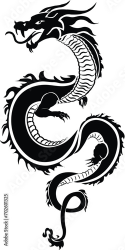 Black Tribal Dragon Tattoo Vector Silhouette Cricut illustration