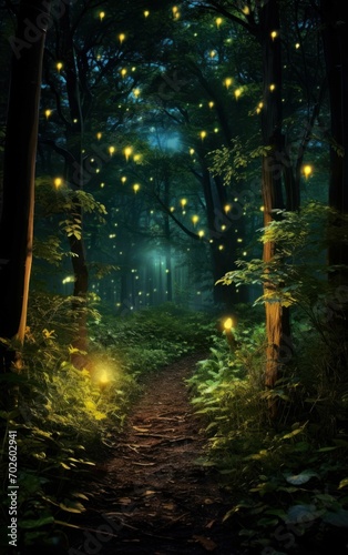 Capture of a Dreamy Forest Path at Night