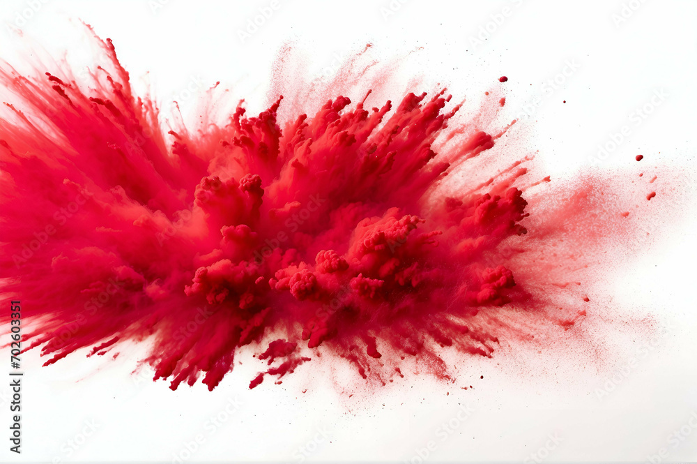 abstract red powder splatted on white background