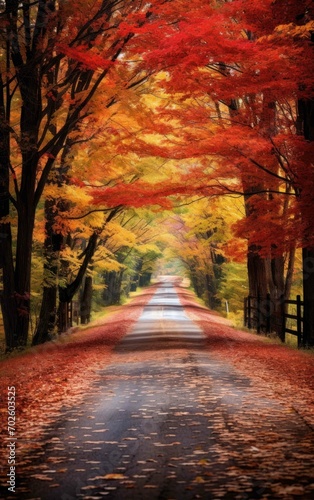 Remote Roadway Amidst Colorful Autumn Canopy
