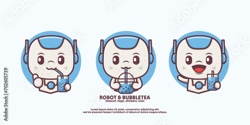 cute design cartoon robot with bubble tea