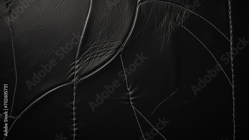 white stitching on black leather one line photography