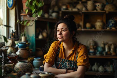 Kazakhstan woman artist in ceramic workshop