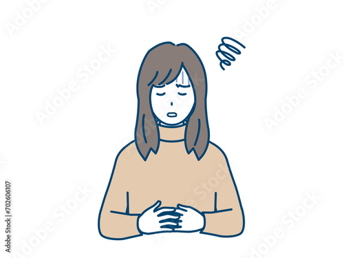 腹痛や生理痛の症状　お腹を押さえる若い女性のイラスト