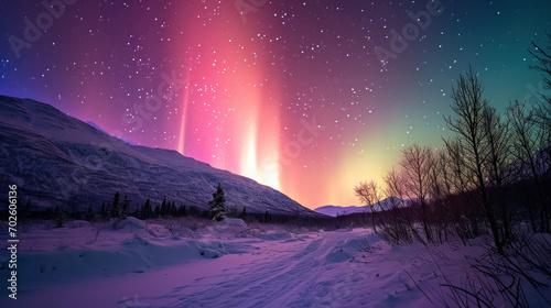 Northern sky aurora polar landscape nature snow space night light © EmmaStock