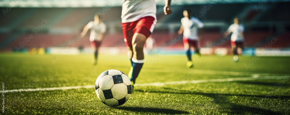 Obraz premium A close up professional footballers foot with football ball.