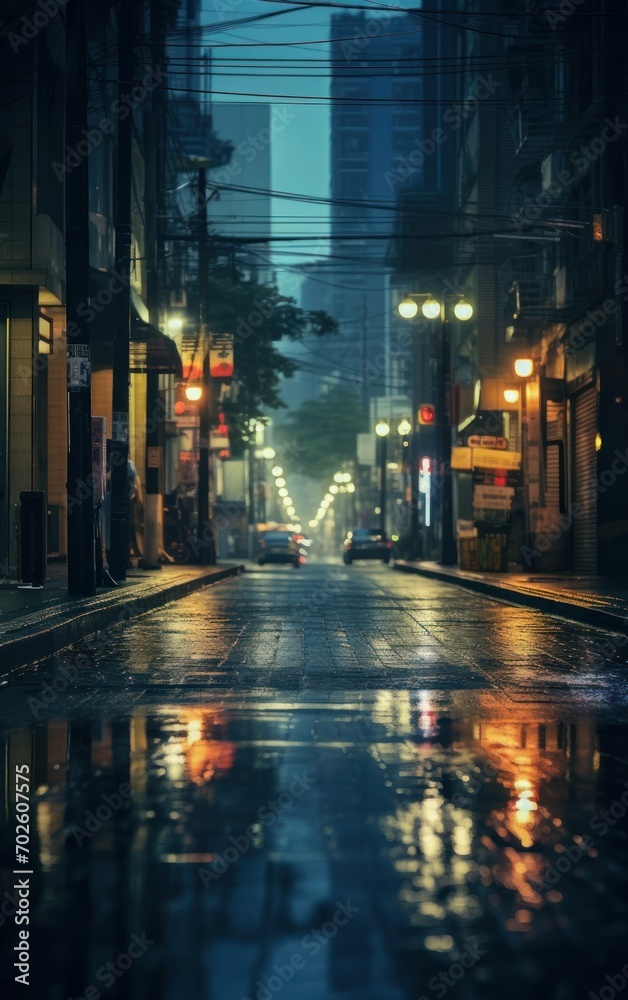 Scene of a Quiet Urban Avenue at Night
