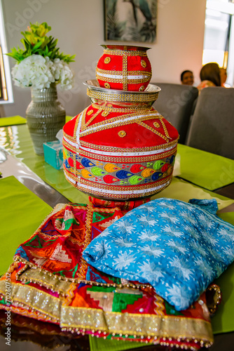 Indian Punjabi pre wedding Jago ceremony items and decorations