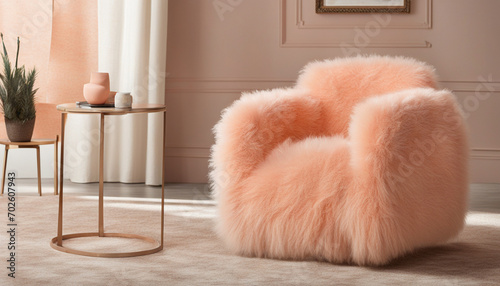 Interior. Pink soft plush chair