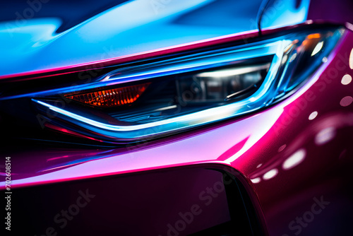 Close up view on one of the LED headlights of modern car