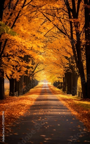 Colorful Leaves Over a Distant Rural Lane