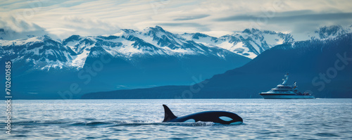Whale Watching in Alaska region. Humpback watching whales. photo