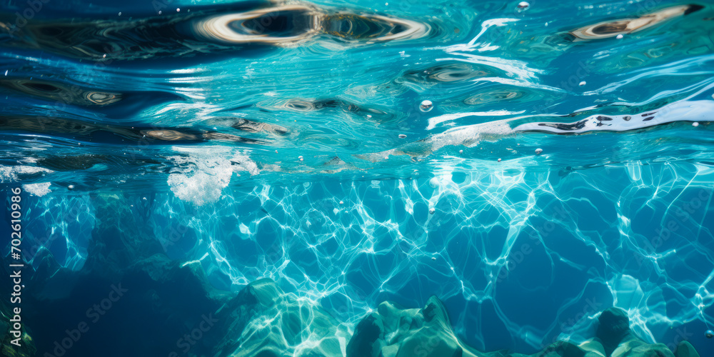Calm aqua waters gently rippling in a serene pool, creating a tranquil and soothing texture for backgrounds or design