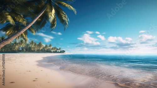 Coastal Palm Trees and the Sea in the Background © sitifatimah