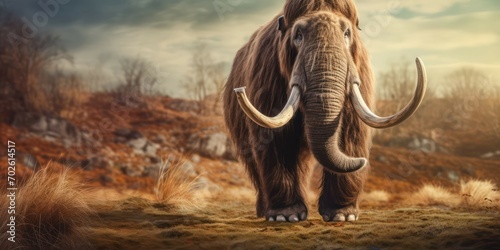 Mammoth Roaming in the Wild Landscape