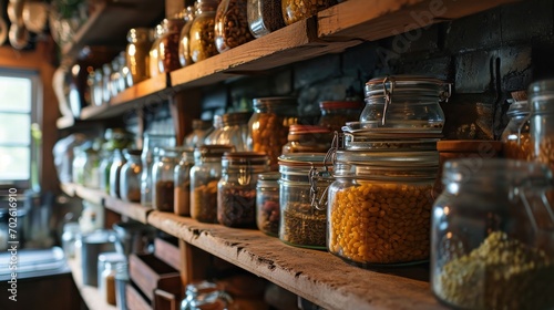 Efficient pantry setup with modular shelves and jars