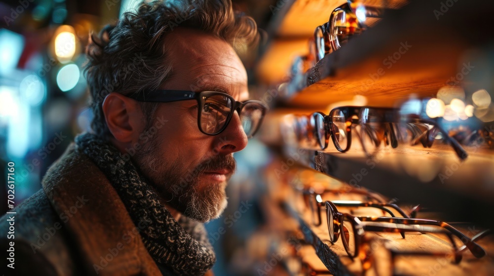 Man Trying on Glasses at Optician's Store