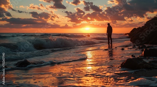 Man Enjoying Sunset Beach