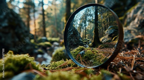 Mirror Reflecting a Forest: Inner Nature Concept