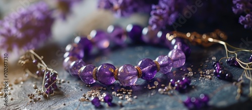 Amethyst bracelets worn by women create beauty and elegance. photo