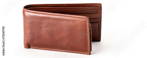 Leather wallet or purse on white background.