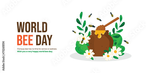 World Bee Day, banner, poster, social media post, vector illustration, awareness, May 20, international, typography, banner, brochure, flyer, beekeeping, ecosystem, pollinators