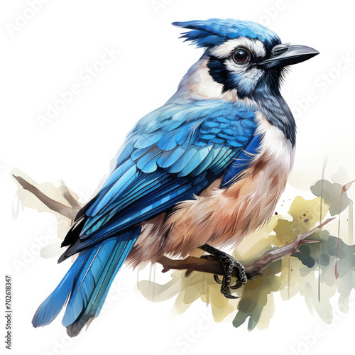 Watercolor Colorful Blue Jay Illustration, Generative Ai photo