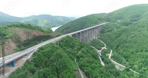 Aerial view of highway and beautiful natural landscape. Mountain bridge.  photo