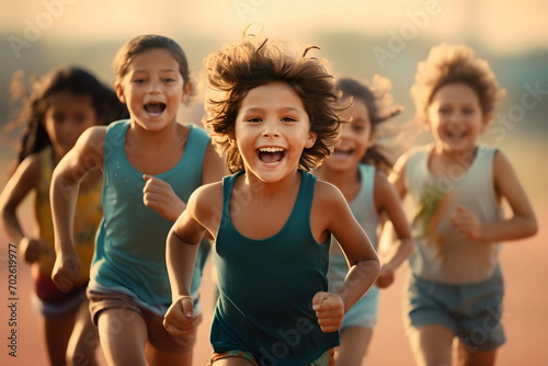 running children in summer outdoor, Generative AI