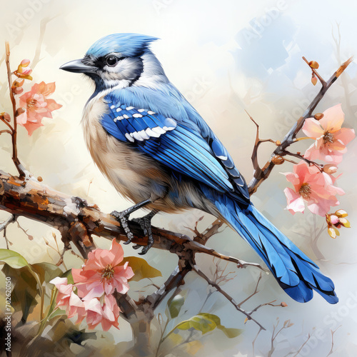 Watercolor Colorful Blue Jay Illustration, Generative Ai photo