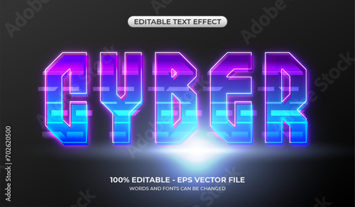 Cyberpunk text effect. Realistic gradient light text effect. Text glows in the dark