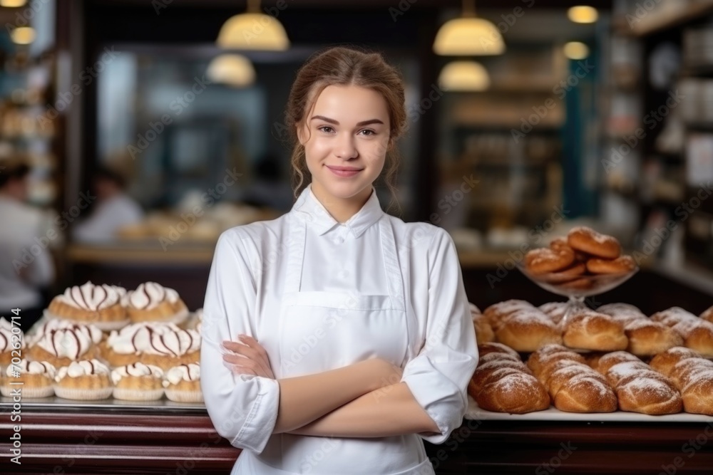 Portrait of cute girl baker pastry chef