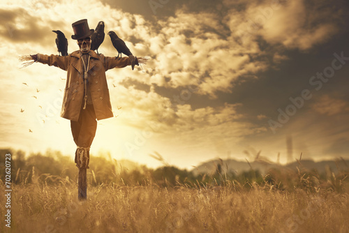 Creepy scarecrow in the fields
