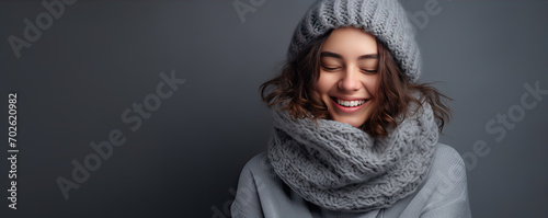 Beautiful woman in wart winter clothing. copy space for text.