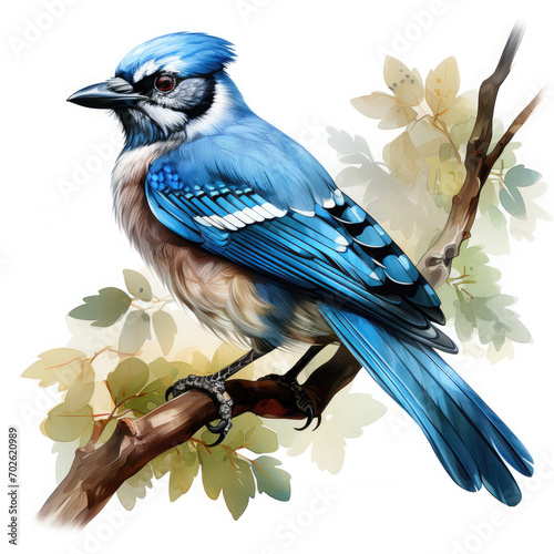 Watercolor Colorful Blue Jay Illustration, Generative Ai photo