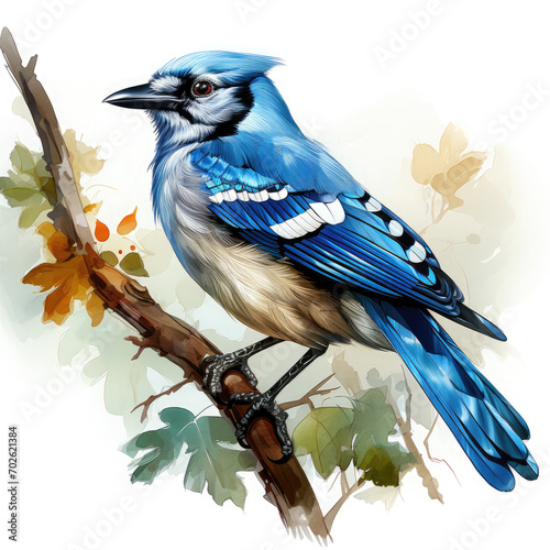 Watercolor Colorful Blue Jay Illustration, Generative Ai photo