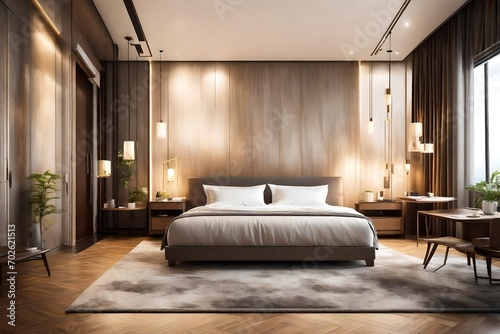 Elegant and comfortable home   hotel bedroom interior.