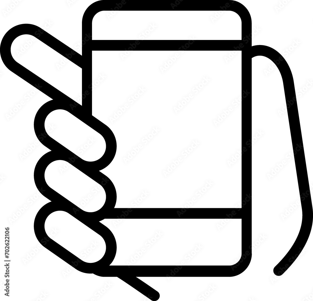 Cellphone in hand line icon isolated on transparent background Cellphone in hand line icon isolated on transparent background