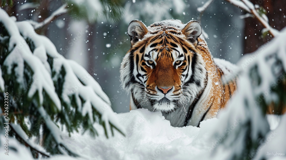 Portrait of a tiger in the snow