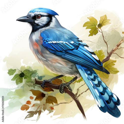 Watercolor Colorful Blue Jay Illustration, Generative Ai photo