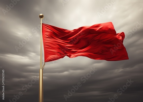 a red flag flying in the cloudy sky. generative AI