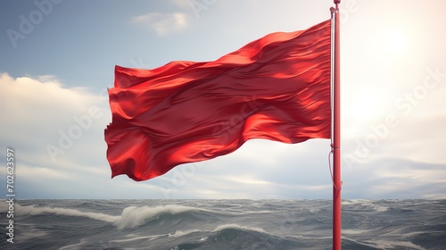 the red flag flying on the sea photo