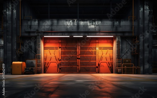 Orange garage door with black walls © original logo