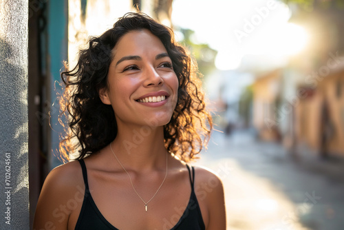 Radiant Hispanic Woman in Her 20s Exuding Confidence, Joy, and Latin American Pride Outdoors - A Portrait of Vibrant, Authentic Latina Elegance and Diversity © Michael
